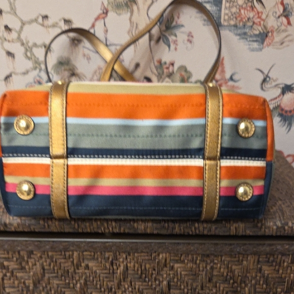 Coach Gold and Multicolor Striped Tote - Picture 7 of 10